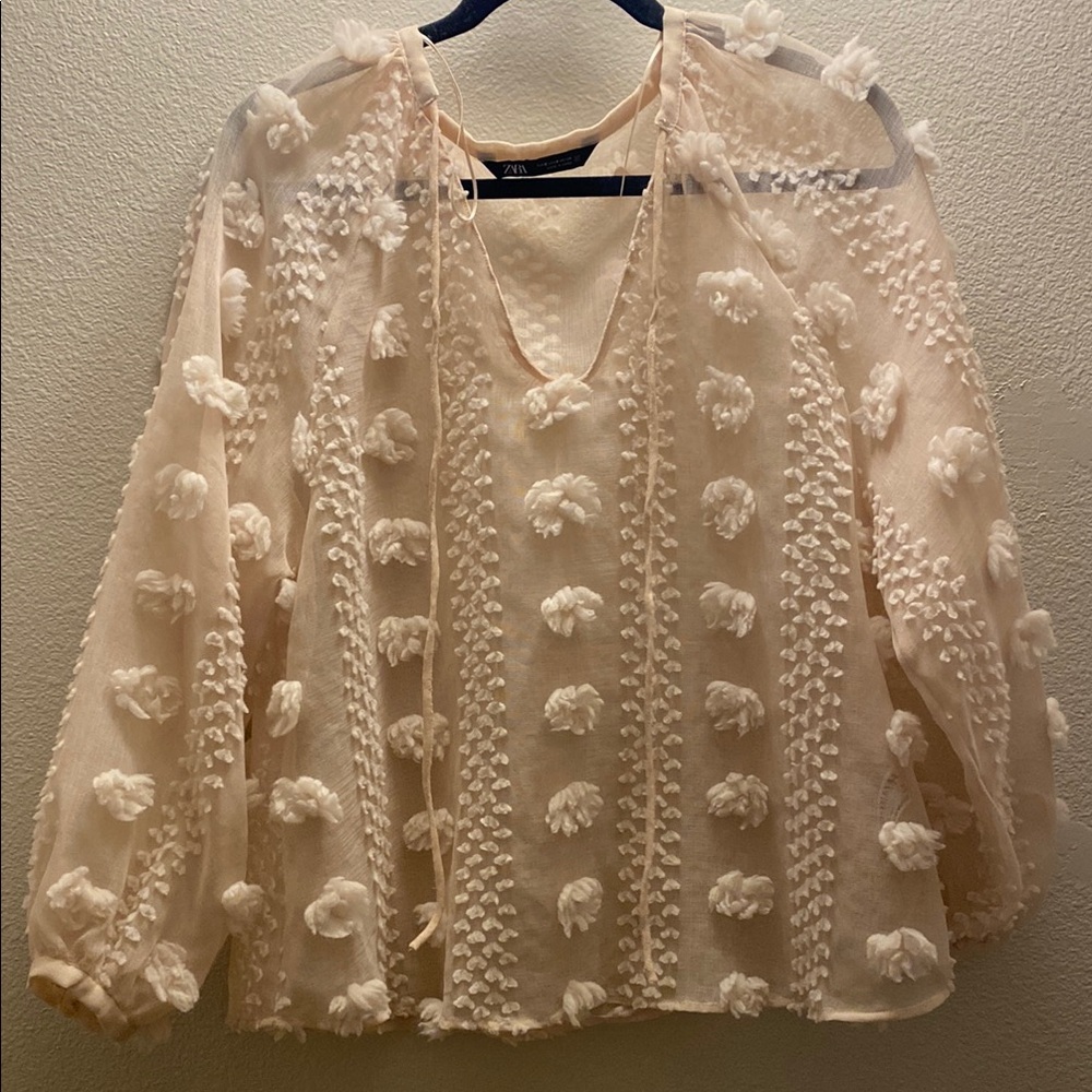 Zara Women's Cream Sheer Top